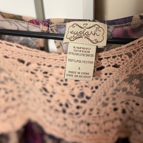 Eyelash Couture Brown Colorful Floral Patterned Lace Women's Top Size Large - Picture 4 of 5